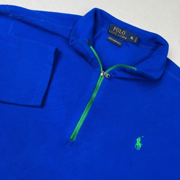 Polo Ralph Lauren Performance Fleece Pullover Mens XL Blue Green Quarter‎ Zip - Picture 1 of 5